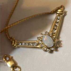 VTG 14k Yellow Gold *RARE* AV Alwand Vahan 🌺Opal🌺Diamond Necklace